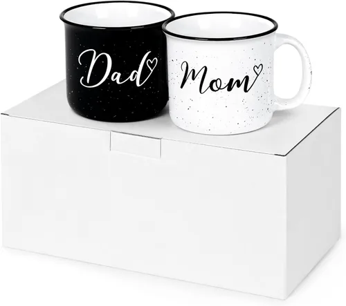 Vista 8 de YHRJWN Juego de tazas para padres nuevos, regalos para mamá y papá para parejas, perfecto para el día de la madre, día del padre y Navidad, 15 onzas