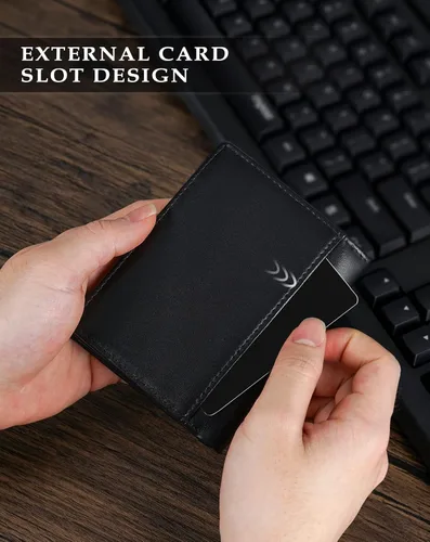 Vista 15 de Swallowmall AirTag Billetera para hombre con bloqueo RFID, de piel auténtica, plegable, para AirTag con 1 ventana de identificación, 13 tarjeteros