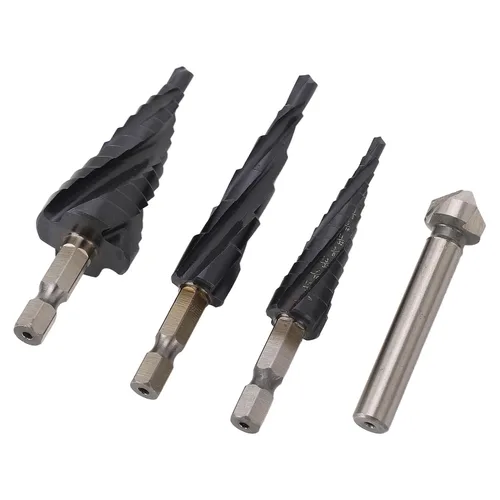 Vista 2 de M35 Cobalt Step Drill Bit Set, 4 Spiral Flute Step Bits with 1/4 Inch Shank, Multi Functional Step Bit for Metal Wood Plastic, Includes 3 Step Bits