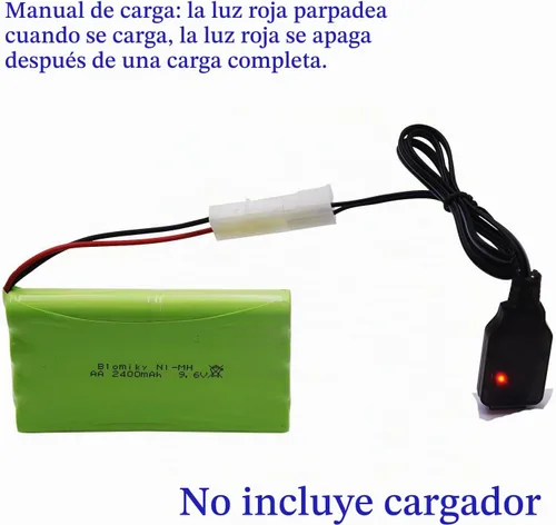 Vista 4 de Blomiky Paquete de 2 baterías AA recargables NiMH de 9.6 V 2000 mAh con conectores estándar Tamiya enchufe y cable USB para auto tanque RC