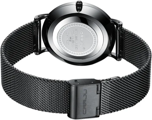 Vista 4 de Mgae Hombres Marca de moda Relojes de cuarzo ultra fino acero negro correa de malla casual deporte hombres reloj, Negro -, Movimiento de cuarzo