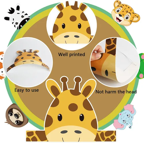 Vista 3 de chiazllta 12 sombreros de safari de la selva para cumpleaños, coronas de papel, zoológico, animales, fiestas, diademas para niños, accesorios