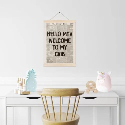 Vista 5 de Koesus Hello MTV - Marco decorativo para pared de periódico Welcome to My Cun, 12 x 16 pulgadas, lienzo estético retro de los años 70 en blanco