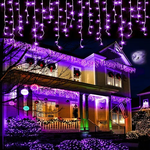 Vista 11 de Luces de carámbano de 33 pies para exteriores, luces de Navidad rojas y verdes para exteriores e interiores, 400 luces LED con 75 caídas, con Rojo
