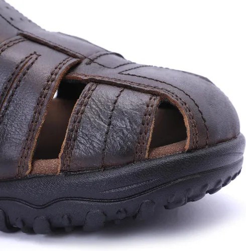 Vista 3 de Harssidanzar Sandalias de pescador de cuero para hombre Sandalias de dedo cerrado para hombres KM226US