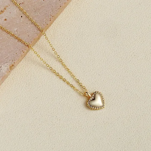Vista 6 de SUFOPE Delicado collar de corazón para mujer, chapado en oro de 14 quilates, oro rosa, plata, pequeño collar con colgante de corazón, gargantilla