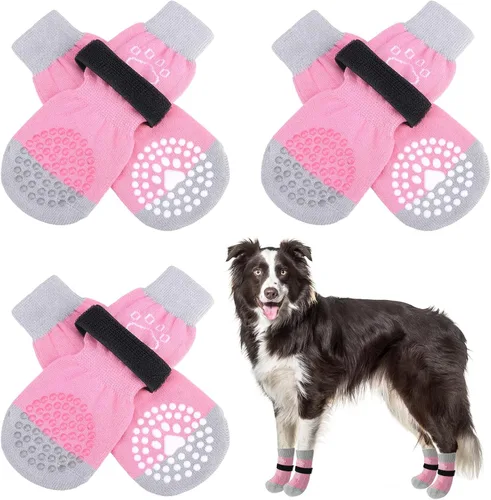 Vista 52 de SCENEREAL 6 piezas de calcetines antideslizantes para perros para prevenir lamido de patas para pavimento caliente/frío, calcetines de agarre