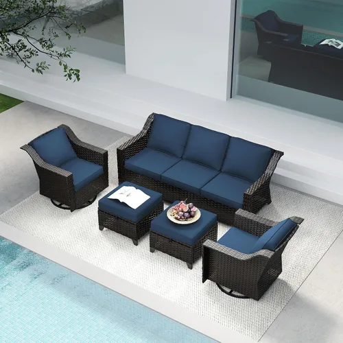 Vista 92 de Sofá de lujo para patio al aire libre de 3 plazas con mimbre de PE tejido a mano Azul