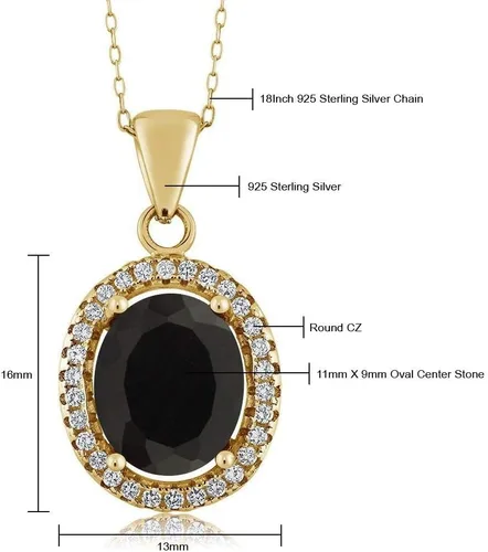 Vista 6 de Gem Stone King Collar con colgante de plata chapada en oro amarillo de 18 quilates de 0.433 x 0.354 in con piedra natal ovalada para mujer