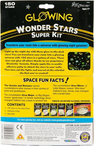 Vista 3 de Great Explorations Wonder Stars Super Kit, estrellas de techo que brillan en la oscuridad. 150 piezas en 4 tamaños reutilizables