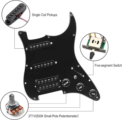 Vista 2 de SAPHUE - Golpeador cargado con bobina SSH para guitarra eléctrica estilo ST, con interruptor de división de bobina On/On, precableado, placa Negro
