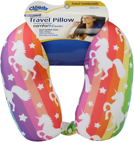Vista 10 de Cloudz Almohada de viaje con microesferas de doble comodidad para el cuello en avión. Tela de felpa súper suave y acogedora en un lado, elastano