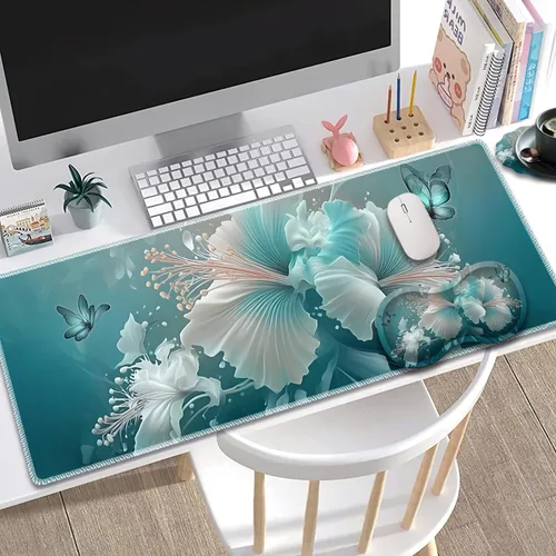 Vista 2 de Alfombrilla de mouse grande para juegos + reposamuñecas + posavasos combinados, 31.5 x 11.8 pulgadas, tapete de extensión antideslizante duradero