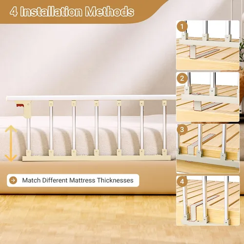 Vista 5 de Rieles de cama para adultos mayores, barandillas plegables de 40 x 16 pulgadas para personas mayores, aptas para cama matrimonial, individual, king