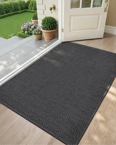 Vista 21 de Color&Geometry - Tapete para puerta delantera de 26 x 47 pulgadas, atrapador de suciedad con parte trasera de goma ultra antideslizante, perfil Caqui