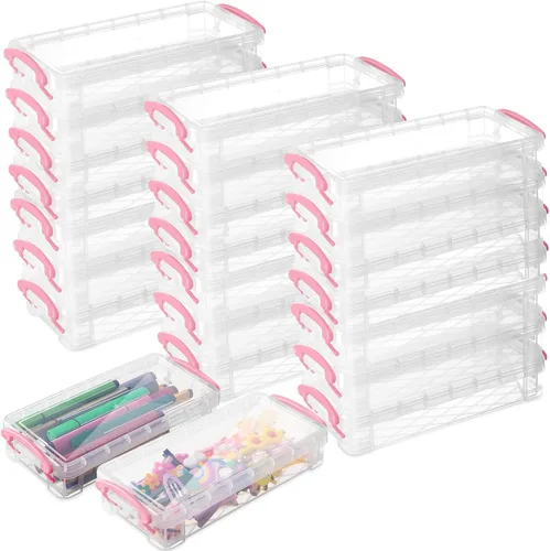 Vista 12 de Gueevin Caja de lápices de gran capacidad de plástico de 24 piezas, estuche de lápices transparente de plástico con tapa de cierre hermético, caja