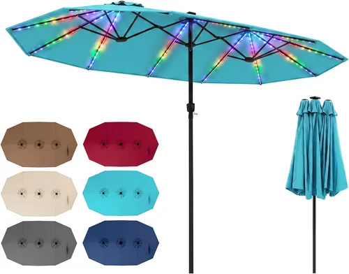 Vista 32 de Tangkula Sombrilla solar de patio de 13 pies, sombrilla de doble cara extra grande para mesa de mercado al aire libre con 36 luces LED, mango