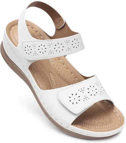 Vista 14 de Sandalias planas de SHIBEVER para mujer elegantes: Sandalias planas cómodas para mujer con punta abierta, correa al tobillo, zapatos de caminar