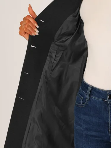 Vista 5 de Allegra K Abrigo de invierno elegante con cuello en V para mujer, abrigo largo de un solo pecho