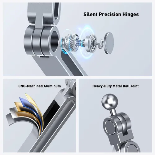 Vista 6 de AboveTEK Soporte para iPad 2 en 1 para escritorio, brazo de aluminio para iPad con abrazadera y cabezal de anillo magnético, soporte ajustable