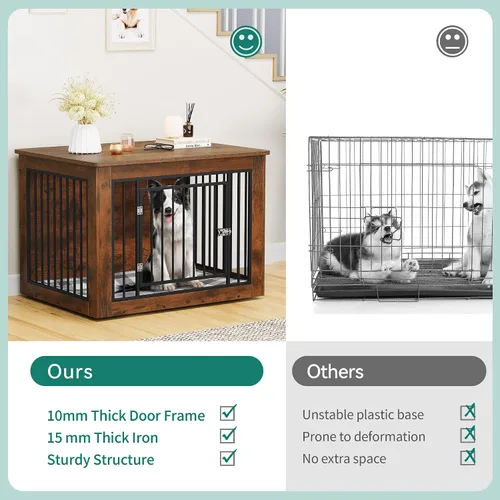 Vista 2 de YITAHOME Mueble de jaula para perros grandes, mesa auxiliar lateral, perrera moderna para perros de interior de hasta 60 libras, jaula de fusión