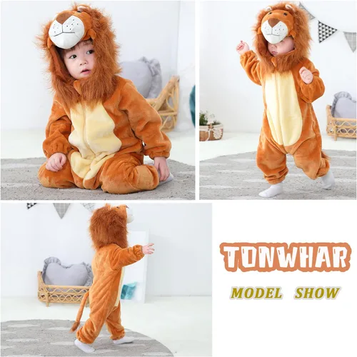 Vista 5 de TONWHAR Disfraz de Halloween para bebés y niños pequeños, traje de nieve para niños (3.5-4.5 añosaltura 41-46 pulgadas, león)