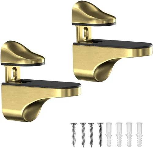 Vista 14 de Soporte de pared ajustable para estante de madera/vidrio, negro, paquete de 2