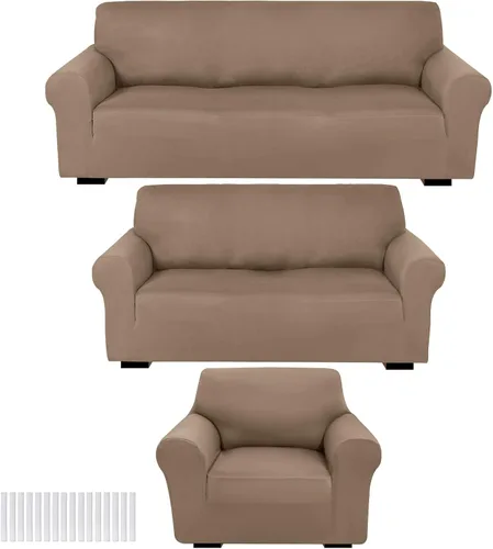 Vista 31 de Peryiter Juego de 3 Fundas para Sofá, Cubiertas de Muebles para Sofá, Loveseat, Sillón, Ajuste de Forma Elástico, Sin Arrugas, Protector de Muebles