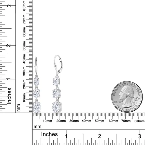 Vista 2 de Gem Stone King Aretes colgantes de plata de ley 925 con moissanita blanca de 3 piedras para mujer