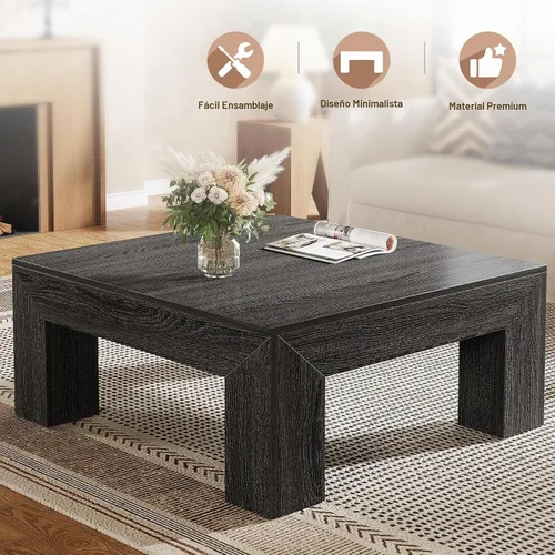 Vista 6 de Tribesigns Mesa de centro cuadrada de 39.4 pulgadas para sala de estar, mesa de cóctel central de granja con patas de madera resistentes, fácil
