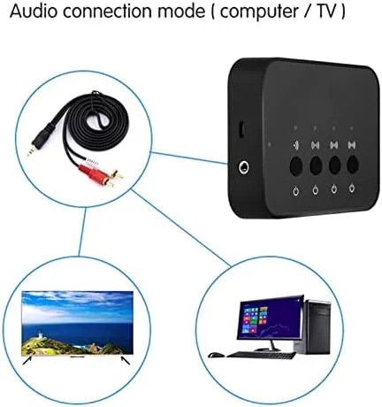 Vista 4 de Receptor transmisor Bluetooth, adaptador de audio de 0.138 in, 1 entrada y 3 salidas, uso compartido estéreo, dispositivo de audio inalámbrico