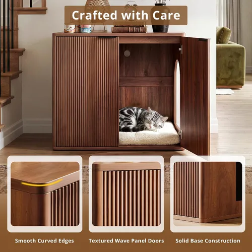 Vista 6 de IRONCK 33.4" Tall Cat Litter Box Enclosure for Automatic Boxes. Walnut