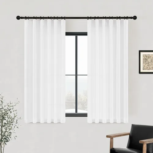 Vista 51 de Cortinas de cocina de lino semitransparente beige de 24 pulgadas de largo, 2 paneles Cream, Cafe Short Curtains, for Bathroom Small Windows, Light