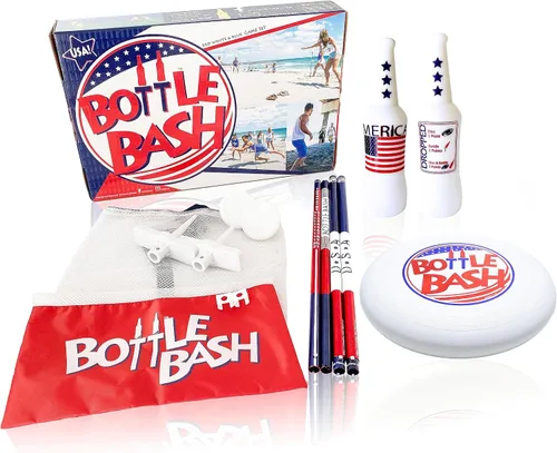 Vista 8 de Bottle Bash Outdoor Flying Disc Game Set – Frisbee Toss Backyard and Beach Game for Family, Adult & Kids - Beersbee & Polish Horseshoes
