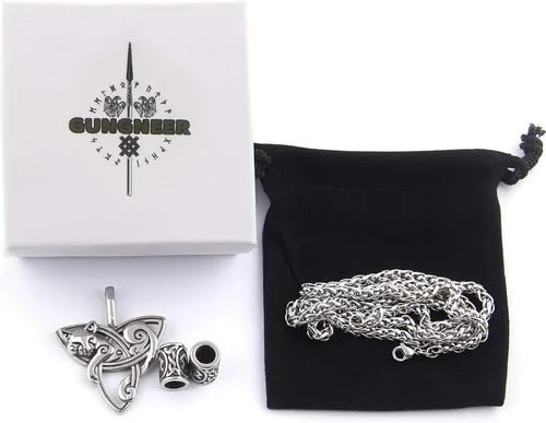 Vista 2 de Triquetra - Collar con colgante de gato con cadena de quilla de acero, con nudo de Trinidad celta y zodíaco para mujeres y hombres, acero