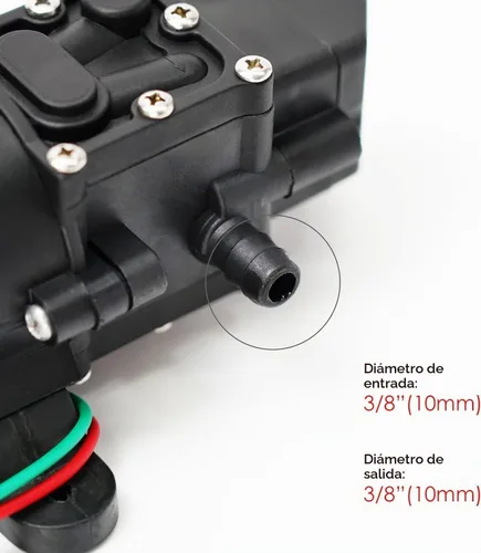 Vista 4 de Bomba de agua dulce de 12 V CC con 2 abrazaderas de manguera, bomba de diafragma de 12 voltios, bomba de rociador autocebante con interruptor
