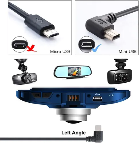 Vista 2 de Mini cable de alimentación USB de 90 grados en ángulo izquierdo (sin transferencia de datos) - USB 2.0 A-macho a Mini-B cable de alimentación