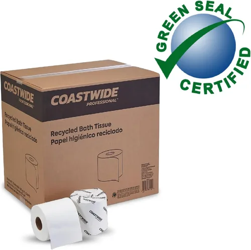 Vista 8 de Coastwide Papel higiénico reciclado profesional, 2 capas, blanco, 360 hojas/rollo, 48 rollos/caja