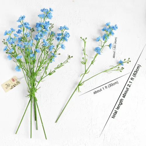 Vista 6 de FiveSeasonStuff Real Touch Delphinium Flores artificiales, arreglos de flores silvestres, 6 tallos (azul claro (6 tallos de aerosol)