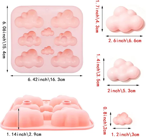 Vista 4 de Paquete de 2 moldes de silicona con forma de nube, bandeja, molde de chocolate en forma de nube, molde de fondant 3D para pasteles, alimentos