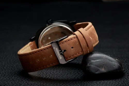 Vista 3 de CURREN Reloj luminoso de cuarzo para hombre, de lujo, con correa de cuero deportiva