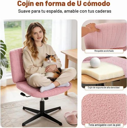 Vista 4 de PayLessHere Silla cruzada sin ruedas Rosa Silla de escritorio sin