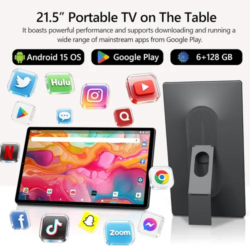 Vista 2 de OFD P02-Tableta de TV portátil de 21.5 pulgadas, pantalla táctil, monitor inteligente 1080P, Android 15,6+128GB ROM, TV portátil al aire libre
