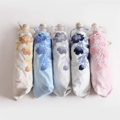 Vista 4 de Honeystore Sombrilla bordada con flor 3D plegable UV con encaje clásico