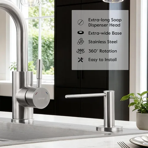 Vista 5 de GAPPO Dispensador de jabón para fregadero de cocina, dispensador de jabón integrado para fregadero, cabezal de bomba de acero inoxidable de níquel