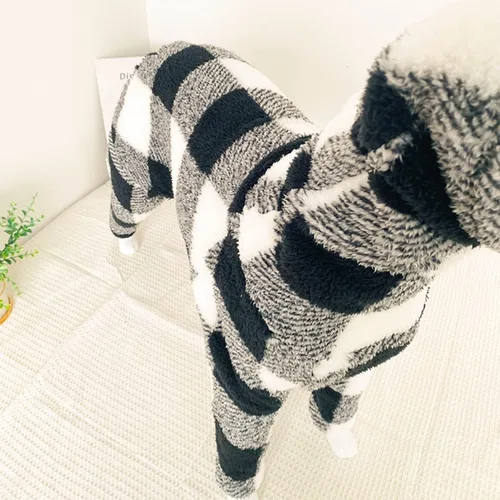 Vista 8 de Greyhound Clothes - Overol de invierno para perro, cálido de forro polar, cuello alto, manga larga, cuatro patas, sudadera con estampado a cuadros