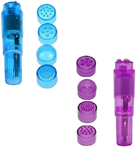 Vista 7 de Mini bolígrafo masajeador de mano con 4 cabezales para cara, cuello, cabeza, espalda (paquete de 2 rosas)