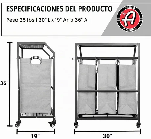 Vista 2 de Adam's Polishes Carrito de toalla para ropa sucia, ropa, trapos, ropa, cesta en garaje, lavandería, hogar, almacenamiento, etc.