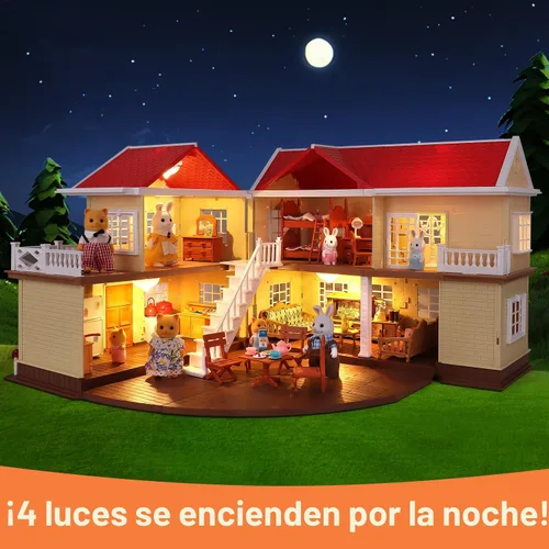 Vista 3 de Set de casa de cabaña familiar acogedora, casa de muñecas con muebles y accesorios, casas de muñecas de estilo cabaña para jugar, DIY