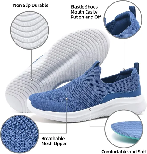 Vista 5 de TIOSEBON Tenis para caminar para mujer, tenis de punto sin cordones, cómodos tenis de malla